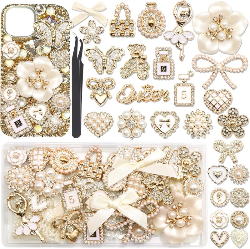 BELICEY Junk Case Charms Elegant Flower Butterfly Charm for Phone Case 3D Bow Heart Bear Junk Phone Case Kit Flatback Pearls Rhinestone for Customizing DIY Craft Accessories - Image 1
